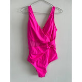 Cross Front Women's One Piece Swimsuit Medium Neon Pink NWOT