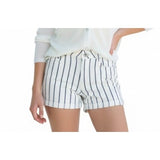 Eighty Two Women's Cuff Shortie Size 03 White Blue Striped Mid Rise Stretch Shorts