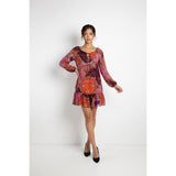 Xhilaration Women's Boho Tunic Top Size Small Peplum Long Sleeve Tie Front Paisley Print