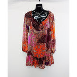 Xhilaration Women's Boho Tunic Top Size Small Peplum Long Sleeve Tie Front Paisley Print
