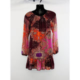Xhilaration Women's Boho Tunic Top Size Small Peplum Long Sleeve Tie Front Paisley Print