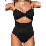 Cupshe Women's One Piece Swimsuit ADG3001B Cutout Scallop Trim Bathing Suit, XL