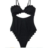 Cupshe Women's One Piece Swimsuit ADG3001B Cutout Scallop Trim Bathing Suit, XL