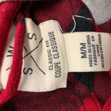 SWS Classic Fit Button Up Hooded Shirt Women's Size Medium Red Black Plaid Cotton