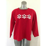 Jenny Buchanan Women's Large Red Crew Neck Long Sleeve Snowmen Fleece Sweatshirt