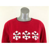 Jenny Buchanan Women's Large Red Crew Neck Long Sleeve Snowmen Fleece Sweatshirt