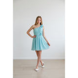 Women's 1 Shoulder Dress Size 6 Blue Front Pleated Polyester Dress