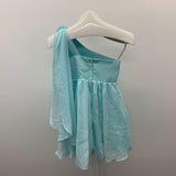 Women's 1 Shoulder Dress Size 6 Blue Front Pleated Polyester Dress