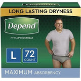 Depend Fresh Protection Incontinence Underwear Men Disposable Large Grey 72 Ct