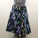 Spanner Women's A Line Skirt Size 2 Blue Green Patterned Cotton Blend Side Zip