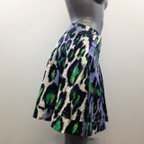 Spanner Women's A Line Skirt Size 2 Blue Green Patterned Cotton Blend Side Zip