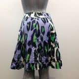 Spanner Women's A Line Skirt Size 2 Blue Green Patterned Cotton Blend Side Zip