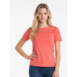 H&M Women's Lace Collar Keyhole Back T Shirt Size Small Cotton Blend Short Sleeve