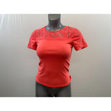 H&M Women's Lace Collar Keyhole Back T Shirt Size Small Cotton Blend Short Sleeve