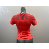 H&M Women's Lace Collar Keyhole Back T Shirt Size Small Cotton Blend Short Sleeve