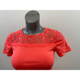 H&M Women's Lace Collar Keyhole Back T Shirt Size Small Cotton Blend Short Sleeve