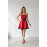 Eden Maids Women's size 7 strapless Prom dress red with black