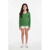 Abercrombie Kids Girls Large Green Long Sleeve V Neck Cotton Logo T Shirt