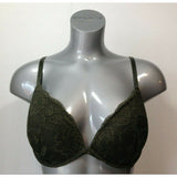 La Senza Women's Size 32DD Padded Push Up Underwire Green Lace Bra