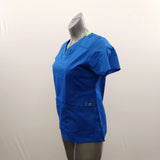 WonderWink Women's V Neck Scrub Top Size Small Blue Green Short Sleeve Polyester Blend NEW