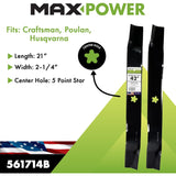 2 Blade Mulching Set for Many 42" Cut Craftsman, Husqvarna, Poulan Mowers Replaces OEM #'s 134149, 594892701, 532134149