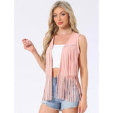 Allegra K Women's Fringe Vest  Western 70s Outfits Faux Suede Medium Pink NEW