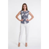 RW & CO Women's X-Small Blue White Striped Sleeveless Henley Neck Top Blouse