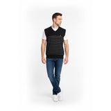 Nautica Men's M Black Sleeveless Sweatervest Striped Fitted Bottom Size Medium Cotton
