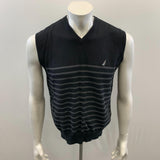 Nautica Men's M Black Sleeveless Sweatervest Striped Fitted Bottom Size Medium Cotton
