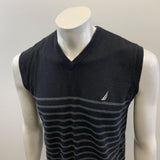 Nautica Men's M Black Sleeveless Sweatervest Striped Fitted Bottom Size Medium Cotton