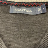 Nautica Men's M Black Sleeveless Sweatervest Striped Fitted Bottom Size Medium Cotton