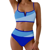 Herseas Women's High Waisted Bikini Set Tri-colour Blue Medium NWT