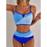Herseas Women's High Waisted Bikini Set Tri-colour Blue Medium NWT
