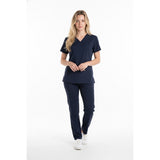 WonderWink Women's V Neck Scrub Top Size Small Blue Short Sleeve Polyester Blend NEW