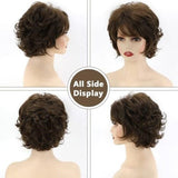 TISHINING Short Curly Brown Pixie Cut Wigs  NEW