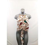 Revamped Women's Cropped Tie Front Tank Top Size Medium White Patterned Polyester