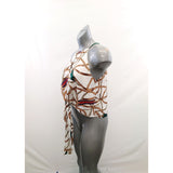 Revamped Women's Cropped Tie Front Tank Top Size Medium White Patterned Polyester