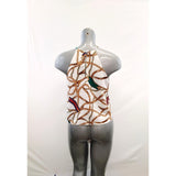 Revamped Women's Cropped Tie Front Tank Top Size Medium White Patterned Polyester