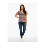 Cleo Printed Top Women's Size XL V Neck Short Sleeve Cotton/Spandex T Shirt NEW