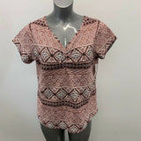 Cleo Printed Top Women's Size XL V Neck Short Sleeve Cotton/Spandex T Shirt NEW