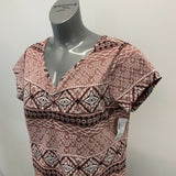 Cleo Printed Top Women's Size XL V Neck Short Sleeve Cotton/Spandex T Shirt NEW