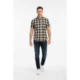 Carhartt Button Down Shirt Men's Size Medium Brown Yellow Plaid Short Sleeve Cotton