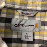 Carhartt Button Down Shirt Men's Size Medium Brown Yellow Plaid Short Sleeve Cotton