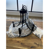 Wagon Wheel Style Farmhouse Chandelier Pendant Light - 4 Fixtures Black 14" NEW