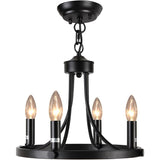 Wagon Wheel Style Farmhouse Chandelier Pendant Light - 4 Fixtures Black 14" NEW