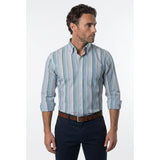 Tommy Hilfiger Large Long Sleeve Green/Blue Striped  Cotton Casual Shirt