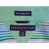 Tommy Hilfiger Large Long Sleeve Green/Blue Striped  Cotton Casual Shirt