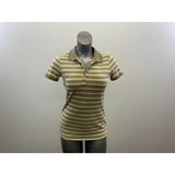 Pure Alfred Sung Women's Polo Shirt Size Medium Gray Yellow Striped Short Sleeve
