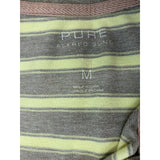 Pure Alfred Sung Women's Polo Shirt Size Medium Gray Yellow Striped Short Sleeve