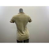 Pure Alfred Sung Women's Polo Shirt Size Medium Gray Yellow Striped Short Sleeve